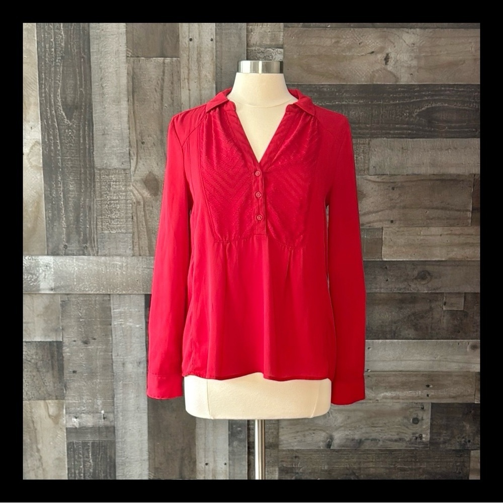 Anthropologie Maeve red collared peasant top size 6 coastal cowgirl festival
